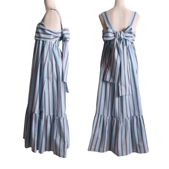 Anthropologie Zhu Sky Blue/Red Striped Maxi/Midi Sundress S - Picture 2 of 8